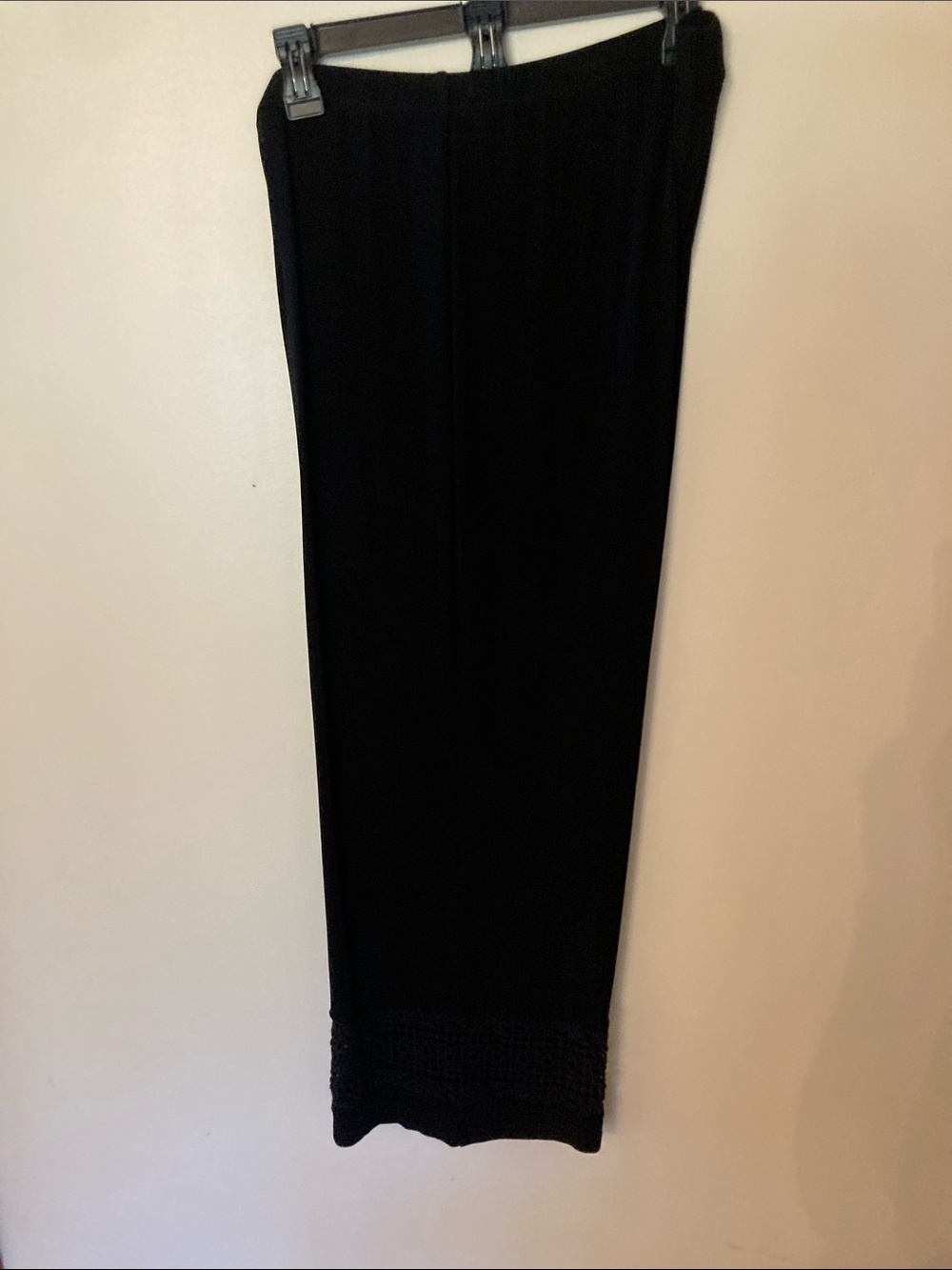 Chico's Black Wide Leg Pants with Crocheted Hem